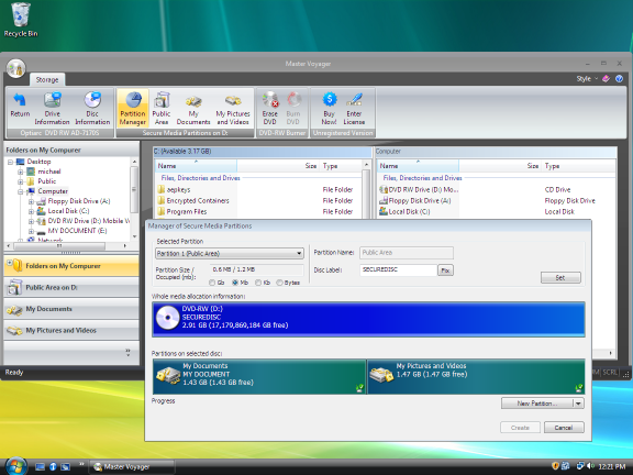 big screenshot of software for password protection and encryption of DVD CD discs and usb flash memory sticks